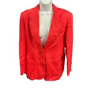Classiques Entier‎ Petites Med Red Linen Blazer Jacket Business Single Button